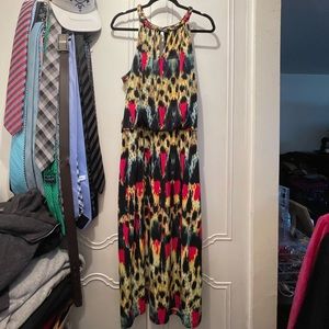 LONDON TIMES Sleeveless Keyhole Front Back Multi Color Animal Print Long Dress